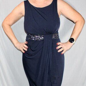 Maggy London Navy Embellished Dress with Draped Detail - Size 6
